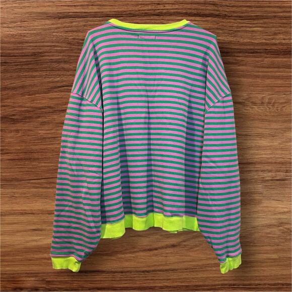 We The Free Women's Classic Striped Crew Neck Terry Sweatshirt Lg Free People - Picture 2 of 6